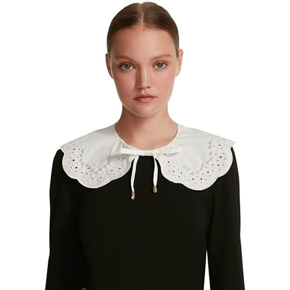 STEVE MADDEN Imitation-Pearl-Trim Eyelet Cotton Collar - Picture 3 of 3